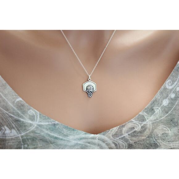 Sterling Silver Basketball Hoop Necklace - Picture 5 of 7